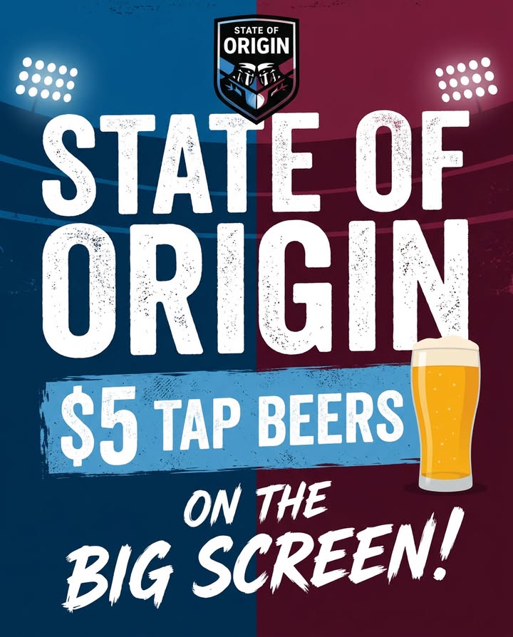 Featured image for “State of Origin Game 1 Live at Railway Taree – $5 Tap Beers”